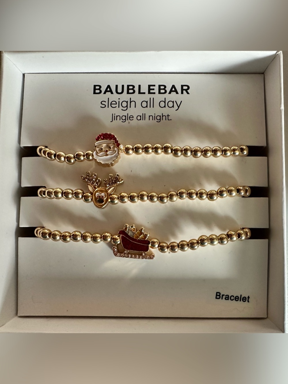 Retired BaubleBar Gold and Red Festive Charm Bracelet Trio